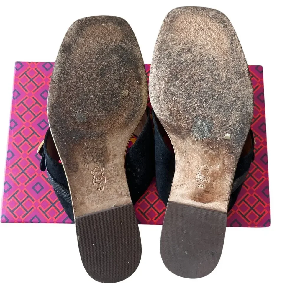 Tory Burch Delaney 5mm Sandals Perfect Black Suede‎ Leather 8